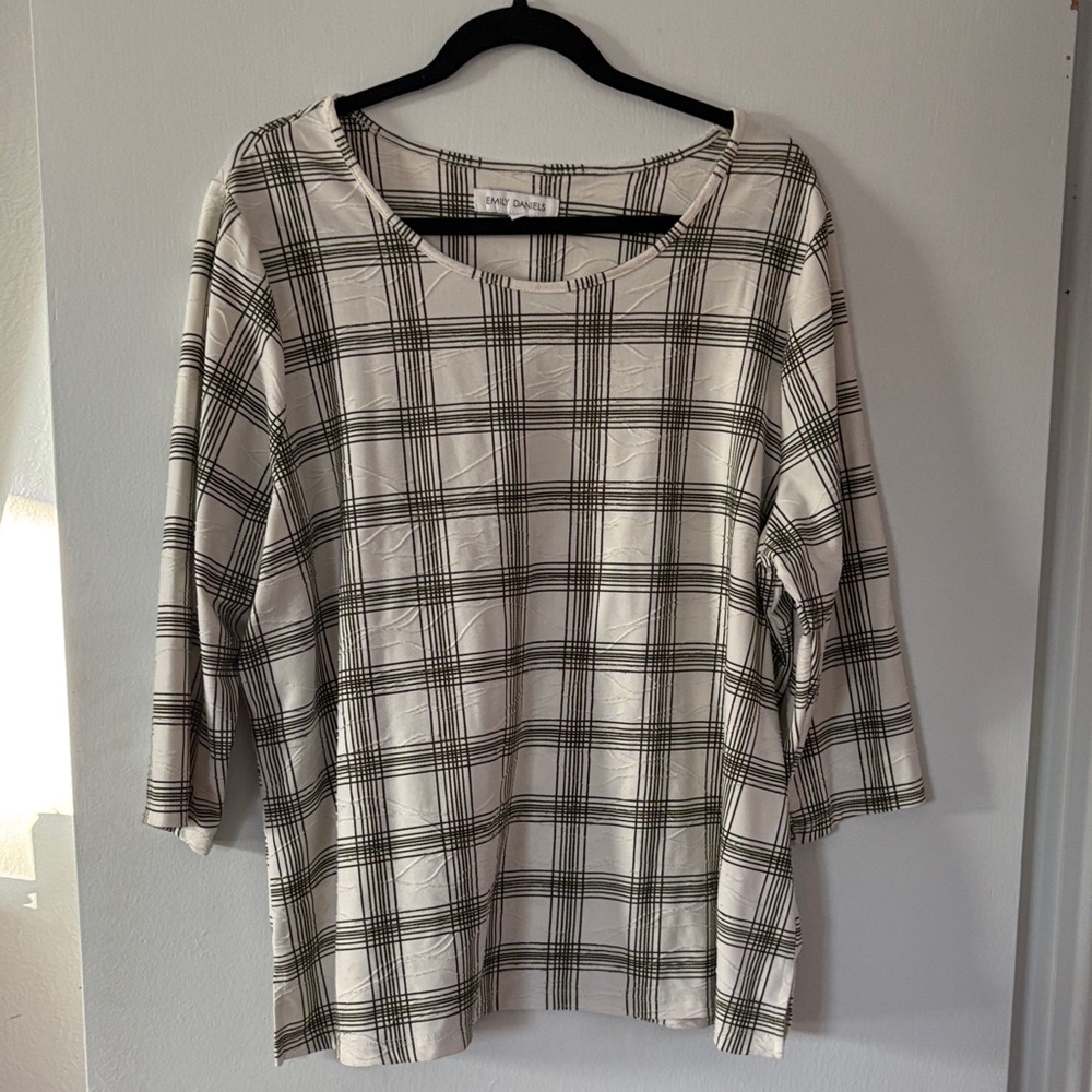Emily Daniels Plaid Green and White Blouse
